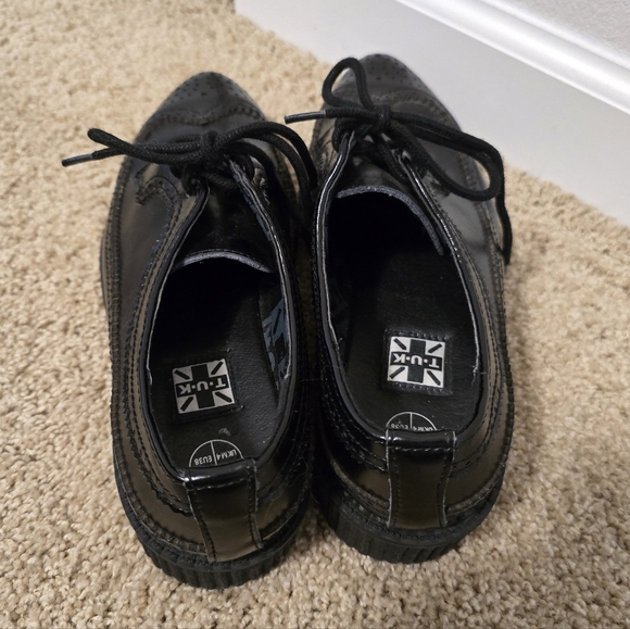 TUK Pointed Platform Black Leather Wingtip Creeper Size 7 Women - Picture 4 of 5